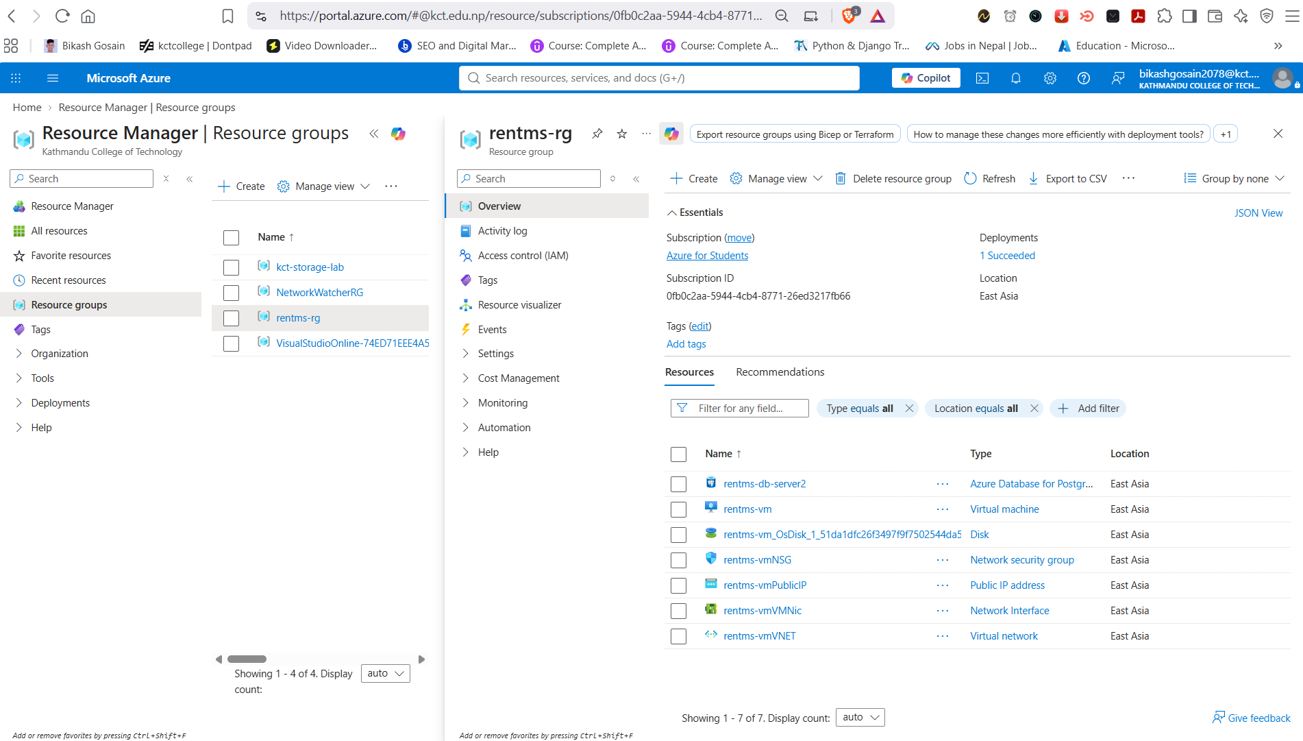 RentMS Azure VM and IP configuration